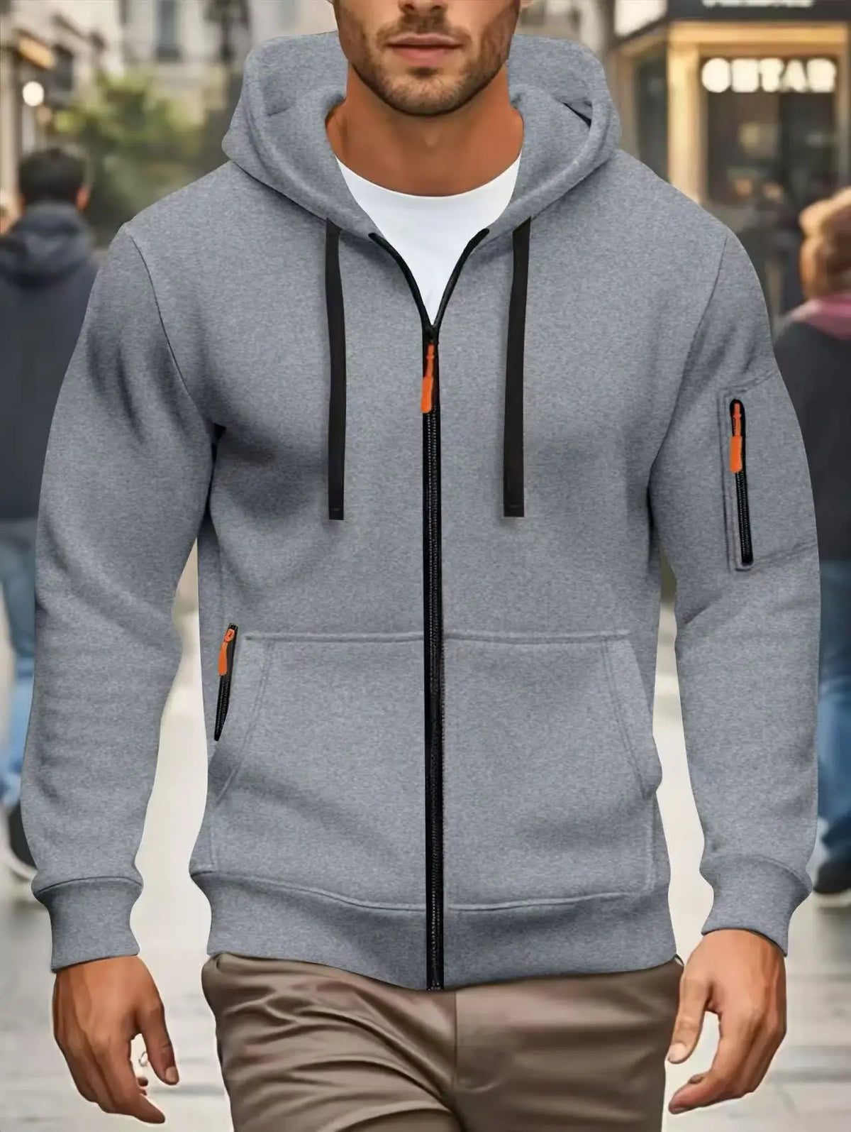 Hoodie da uomo con cerniera e cappuccio, verde oliva
