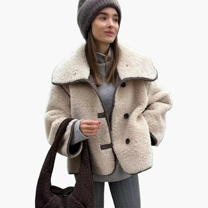 Dame Trendy Kort Jakke i Oversized-look til efterår og vinter – Moderigtig fritidsjakke med bred krave
