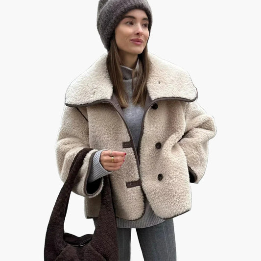 Dames Trendy Korte Jas in Oversized-look voor herfst en winter – Modieuze vrijetijdsjas met brede kraag