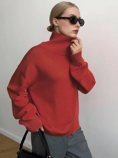 Dolcevita oversize da donna, maglione lavorato a maglia a maniche lunghe