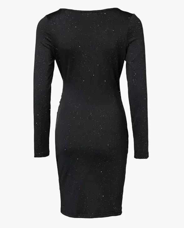 Damen Elegantes Bodycon Cocktailkleid mit Wickeloptik und Langarm – Perfekt für Abend- und Party-Outfits