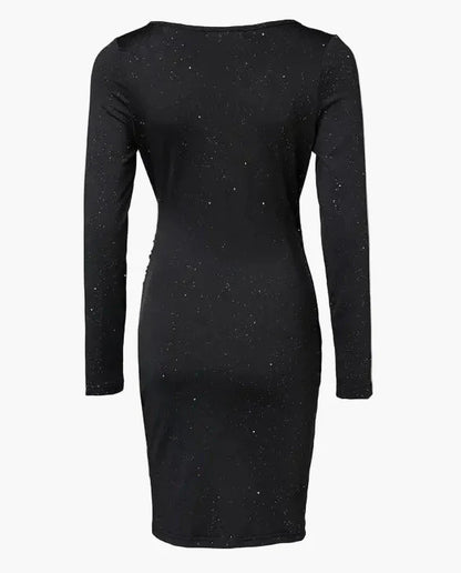 Damen Elegantes Bodycon Cocktailkleid mit Wickeloptik und Langarm – Perfekt für Abend- und Party-Outfits