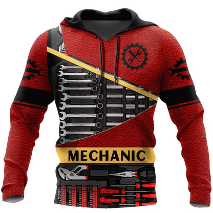 Herren Kapuzenpullover Mechanic Maschinenmotiv Hoodie Schwarz Grau