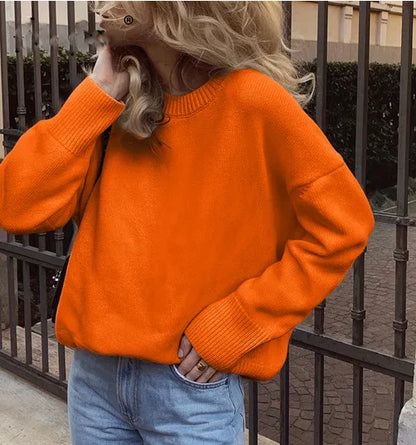 Pullover da donna in maglia oversize a maniche lunghe con scollo rotondo