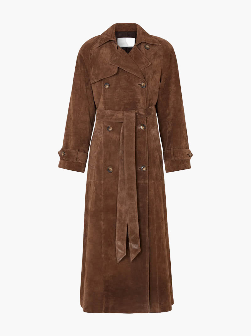 Damski trencz longline z paskiem – elegancki płaszcz dla kobiet ceniących styl