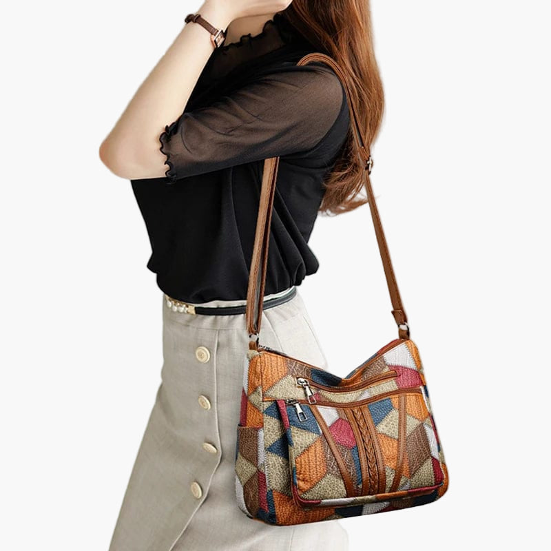 Borsa a tracolla patchwork da donna in stile vintage – Borsa alla moda per tutti i giorni e tempo libero