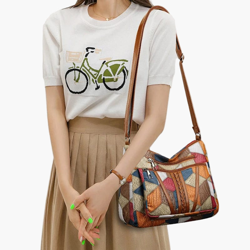 Borsa a tracolla patchwork da donna in stile vintage – Borsa alla moda per tutti i giorni e tempo libero