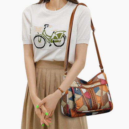 Borsa a tracolla patchwork da donna in stile vintage – Borsa alla moda per tutti i giorni e tempo libero