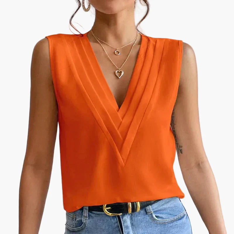 Blusa elegante senza maniche da donna con design a pieghe per ufficio e tutti i giorni