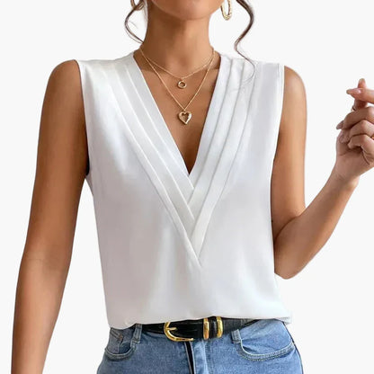 Blusa elegante senza maniche da donna con design a pieghe per ufficio e tutti i giorni