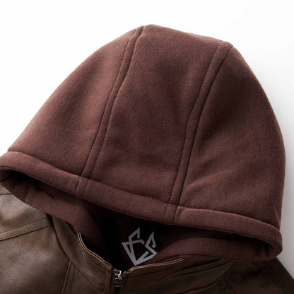 Giacca in pelle sintetica da uomo Urban Streetwear con cappuccio staccabile – Design moderno per tutti i giorni e tempo libero