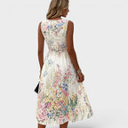 Kimberly | Mouwloze midi-jurk met bloemenprint en ronde hals voor dames