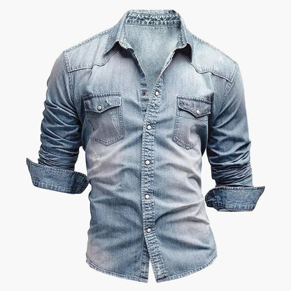 Herre jeansskjorte slim fit fritid moderne – Stilfuld denimskjorte til hverdag og kontor