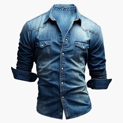 Herre jeansskjorte slim fit fritid moderne – Stilfuld denimskjorte til hverdag og kontor