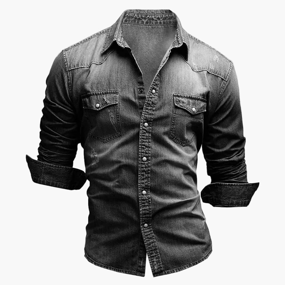 Herre jeansskjorte slim fit fritid moderne – Stilfuld denimskjorte til hverdag og kontor