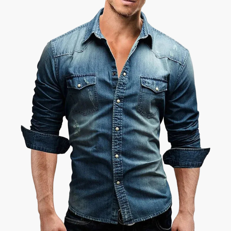 Herre jeansskjorte slim fit fritid moderne – Stilfuld denimskjorte til hverdag og kontor