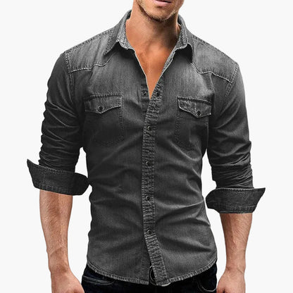 Herre jeansskjorte slim fit fritid moderne – Stilfuld denimskjorte til hverdag og kontor