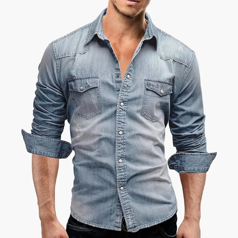 Herre jeansskjorte slim fit fritid moderne – Stilfuld denimskjorte til hverdag og kontor