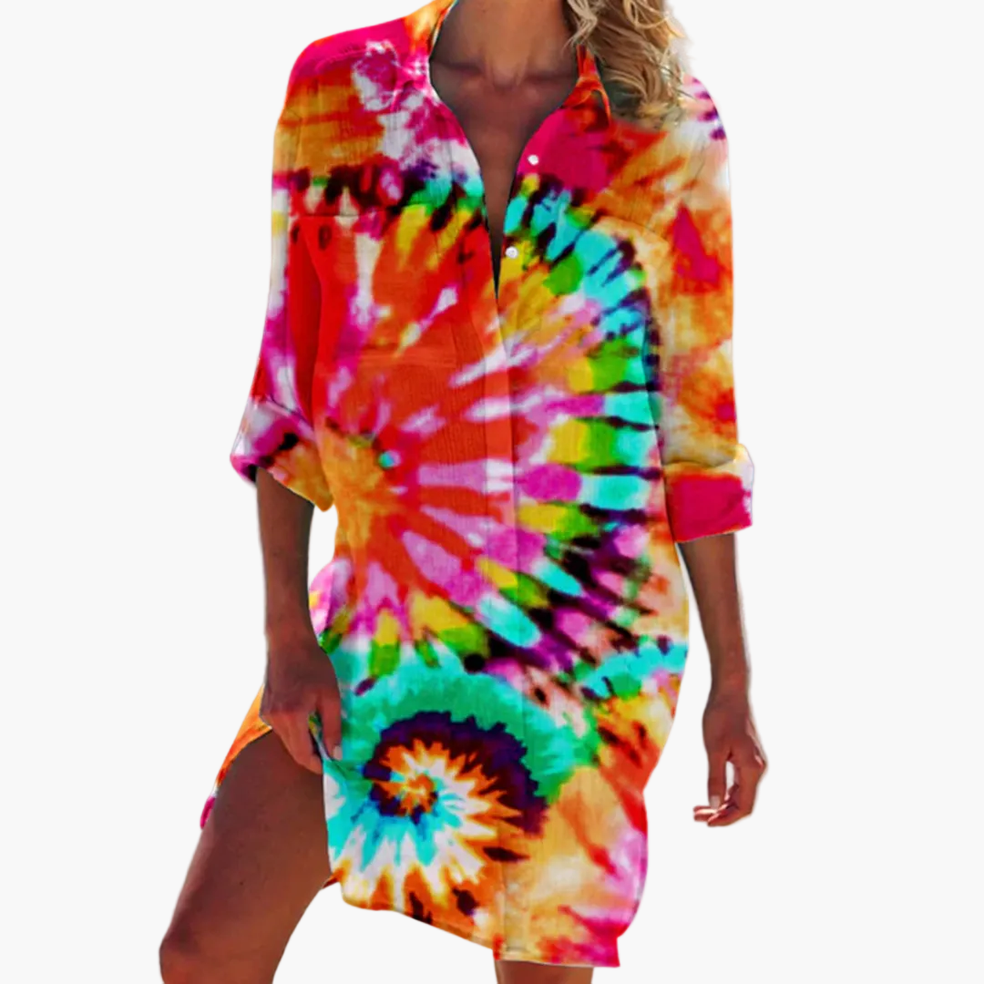 Damen Hemdkleid im Boho-Tie-Dye-Stil – Lässige Mode für Urlaub & Alltag