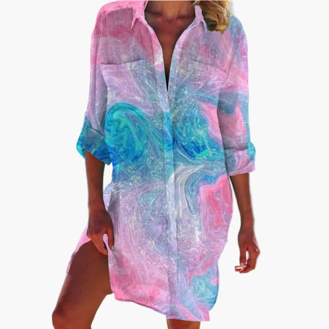 Damen Hemdkleid im Boho-Tie-Dye-Stil – Lässige Mode für Urlaub & Alltag