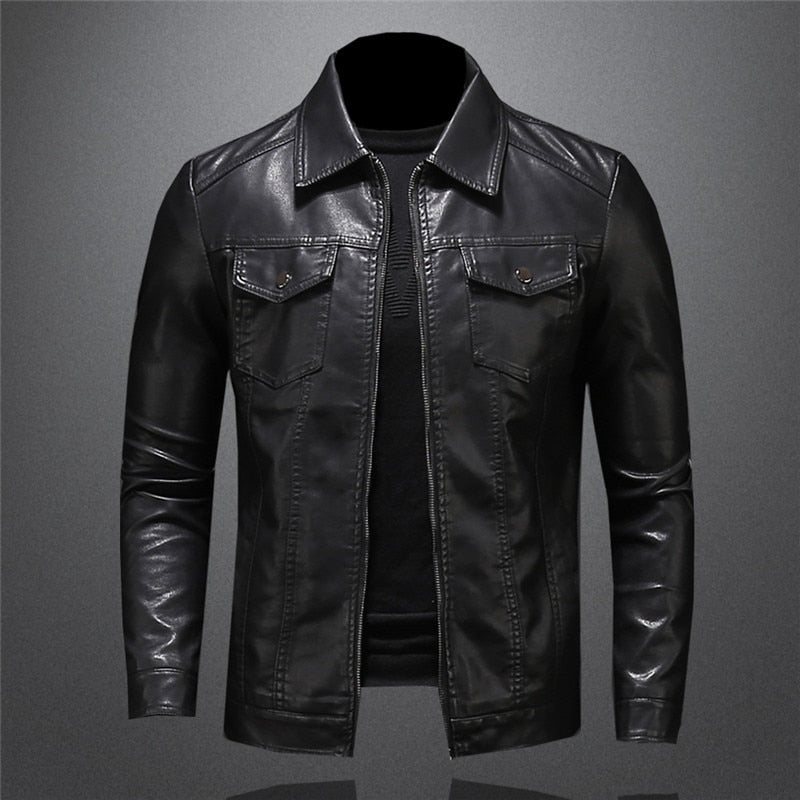 Herre kunstskinnjakke i klassisk biker-stil – Elegant overgangsjakke for hverdag og fritid