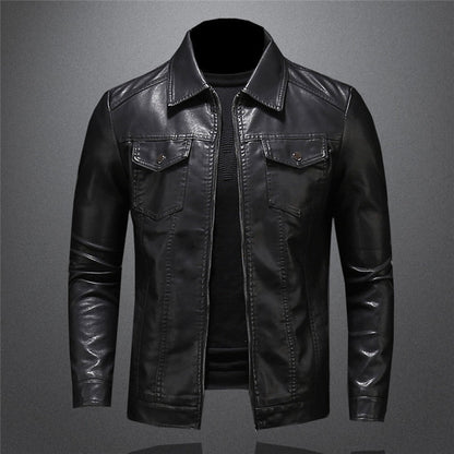Herre kunstskinnjakke i klassisk biker-stil – Elegant overgangsjakke for hverdag og fritid