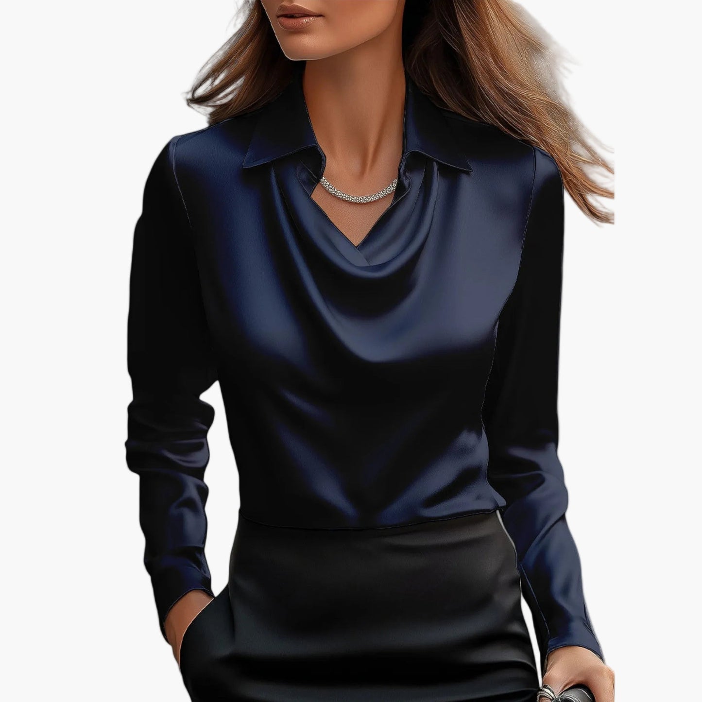 Blouse business femme à col cascade – Élégante blouse à manches longues pour bureau et occasions festives