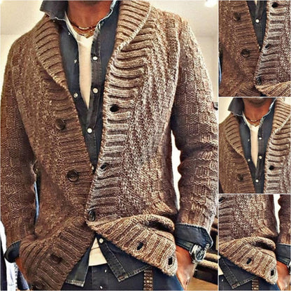 Herre vintage strikcardigan med sjalskrave – Stilfuld fritidsstrik til moderne mænd