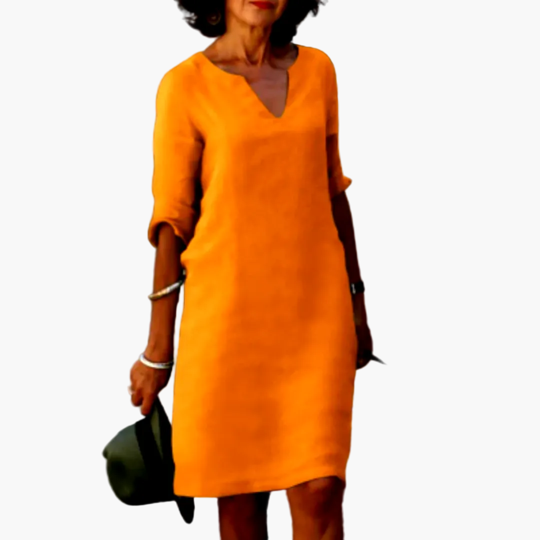 Abito da donna con scollo a V e maniche 3/4 – Abito casual e quotidiano senza tempo, elegante