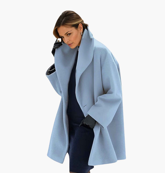 Damski płaszcz oversize z dużym kołnierzem – elegancki styl biznesowy i casual