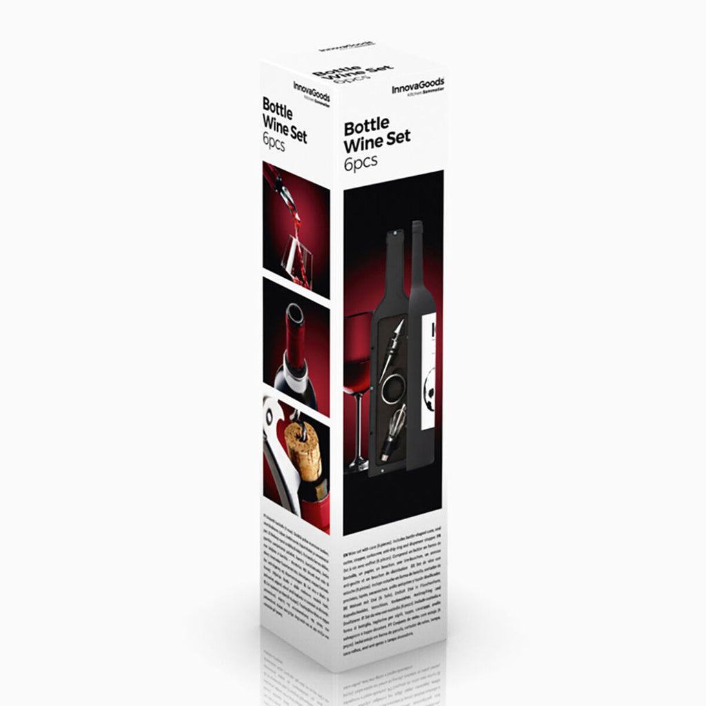Wijnaccessoire set 5-delig in flesvormige koffer, zwart/zilver
