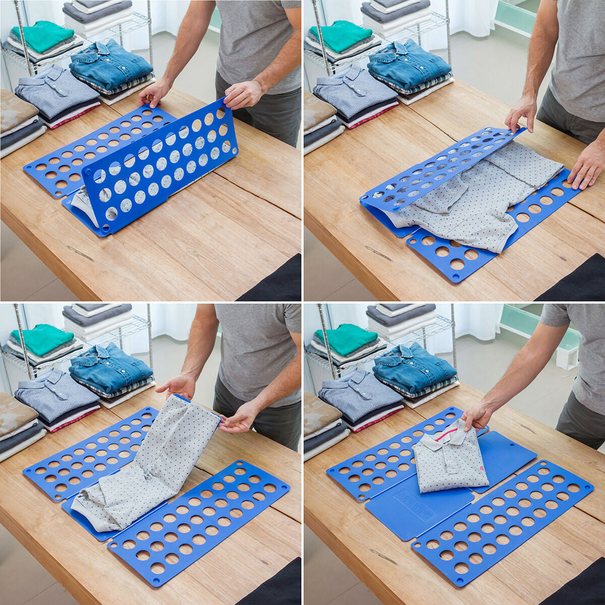 Kledingvouwer blauw polypropyleen - opvouwbaar hulpmiddel voor kleding vouwen