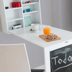 Vouwbaar wandbureau met krijtbord en kurkpaneel, wit, hout