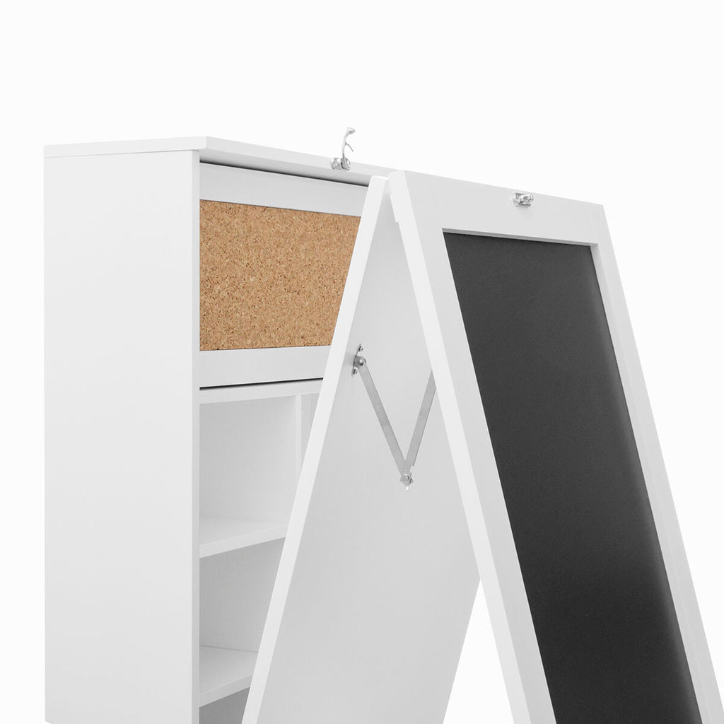 Vouwbaar wandbureau met krijtbord en kurkpaneel, wit, hout