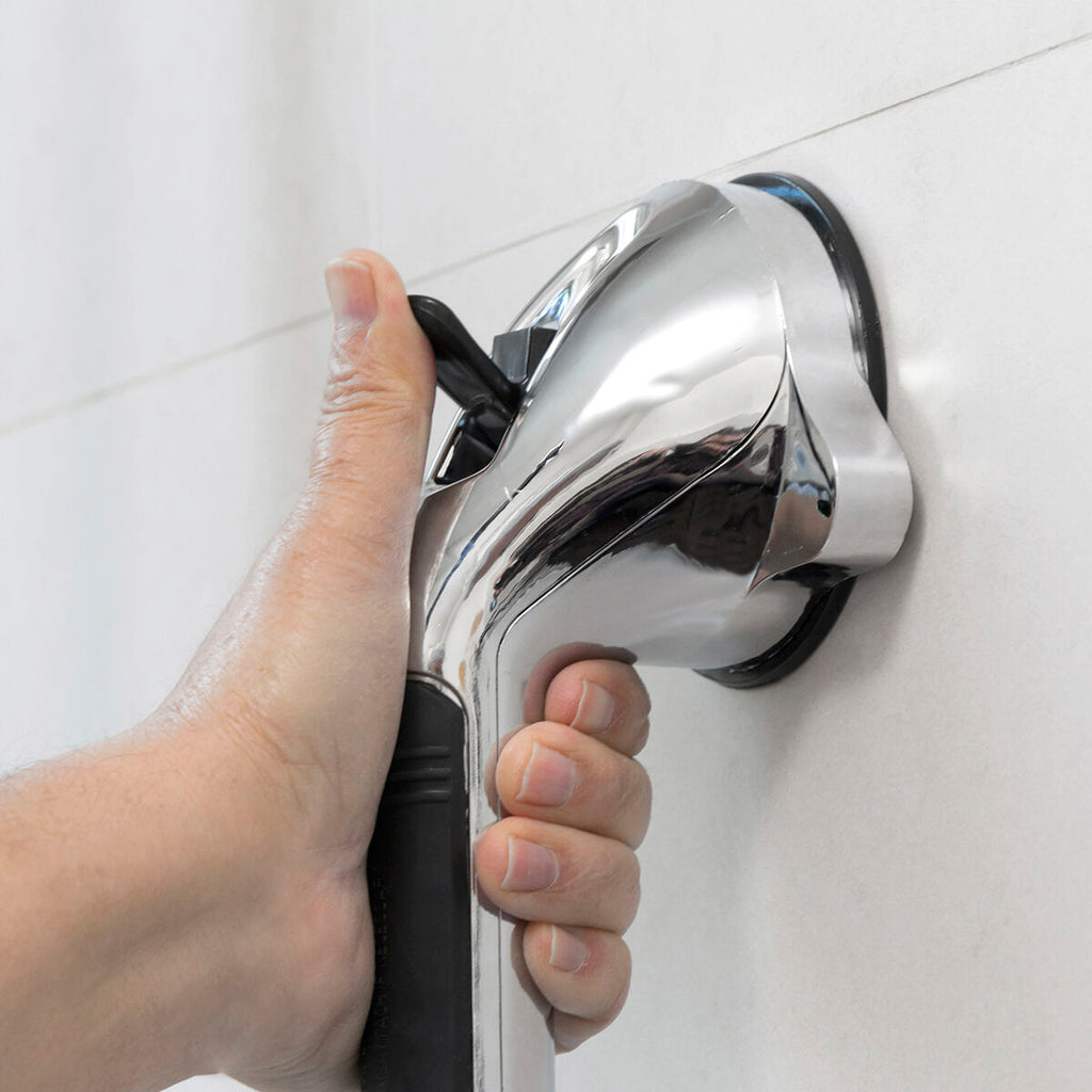 Veiligheidshandgreep badkamer met zuignappen - ABS/rubber, zilverkleurig-zwart