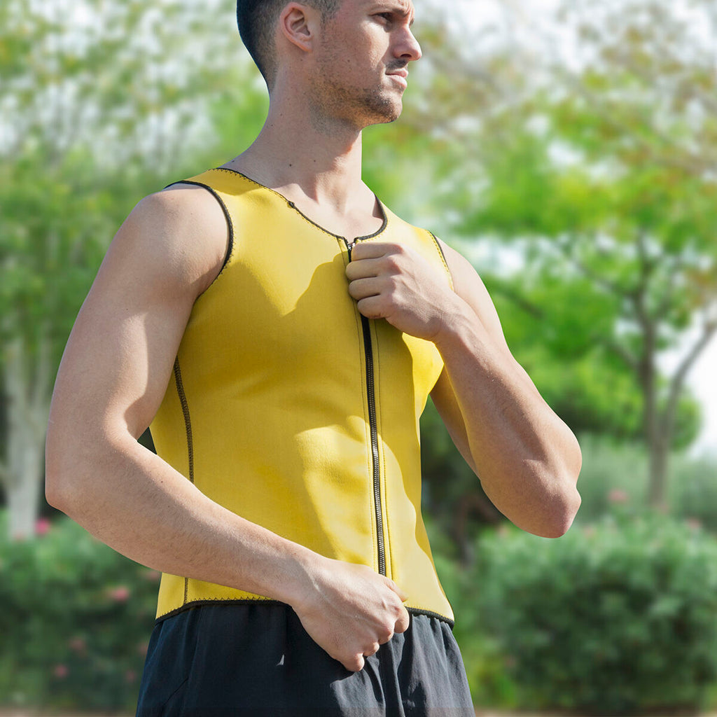 Herensportvest met saunaeffect, neopreen, geel/zwart, maat M/L/XL