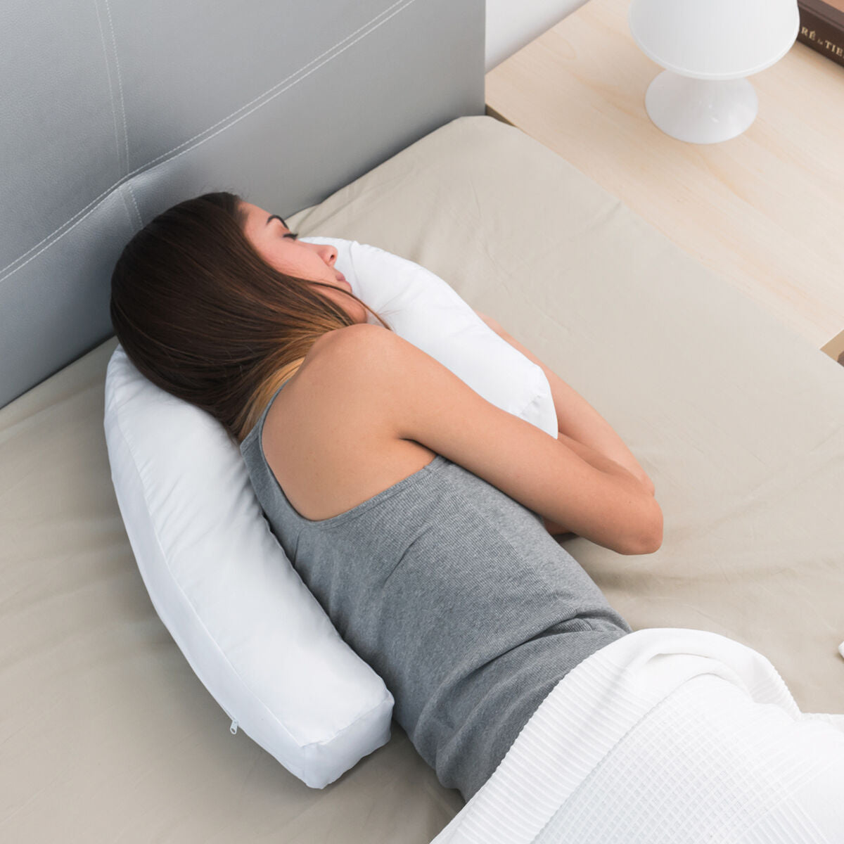 Ergonomisch U-vormig zijslaapkussen wit, katoen/polyester 39x57x14 cm