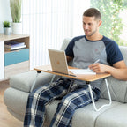 Opvouwbare laptoptafel met tablethouder, hout en metaal, bruin/wit