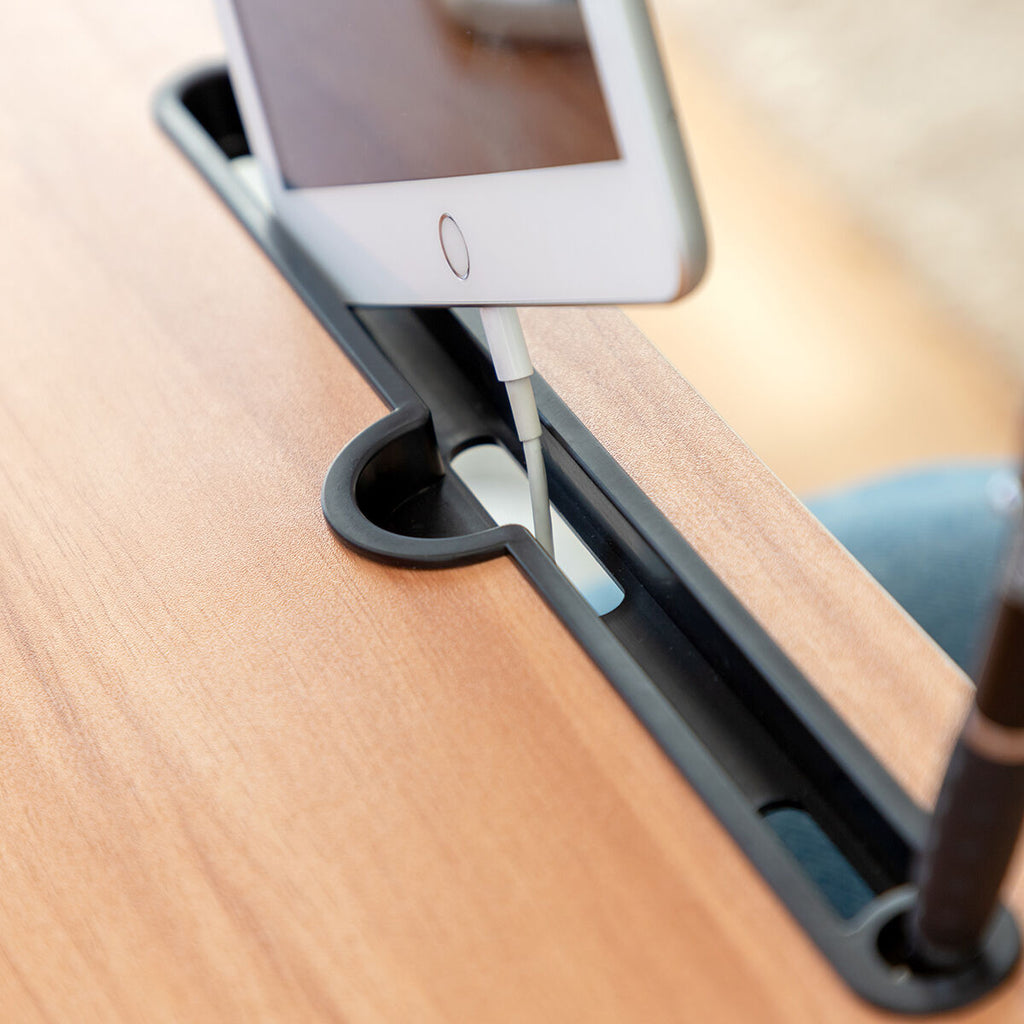 Opvouwbare laptoptafel met tablethouder, hout en metaal, bruin/wit