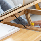 Bamboe opklapbare bijzettafel met lade en onderzetters, beige