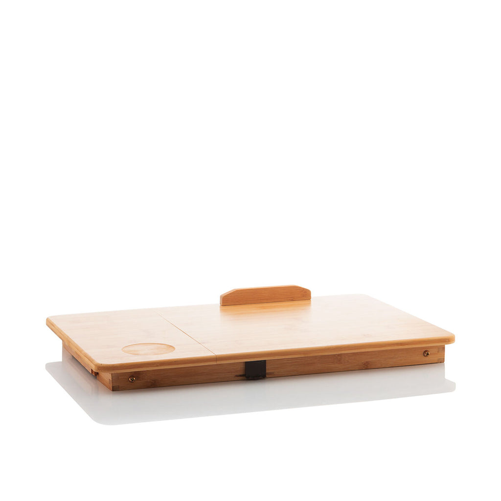 Bamboe opklapbare bijzettafel met lade en onderzetters, beige