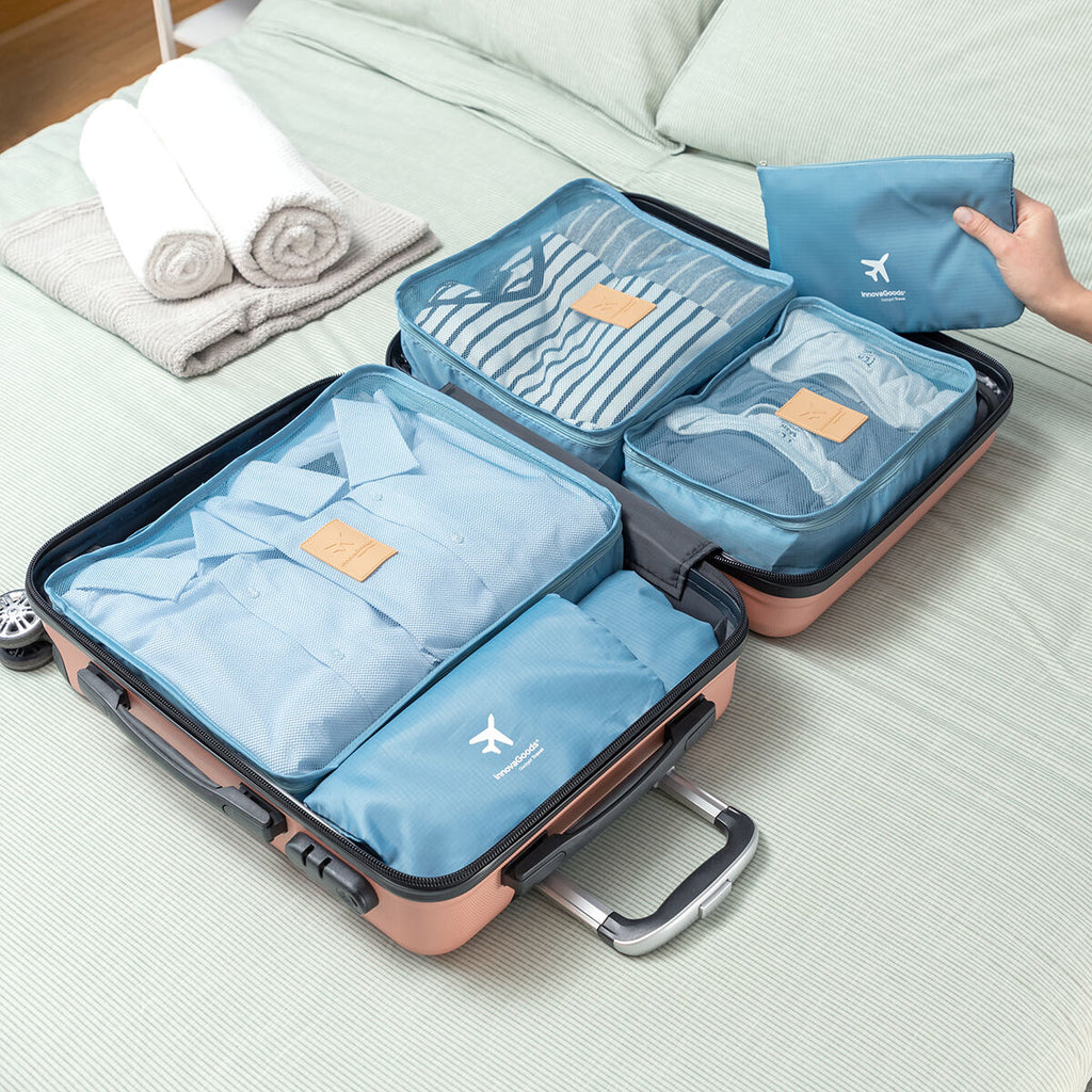 Set organiserende zakken voor koffers, 6-delig, polyester, blauw