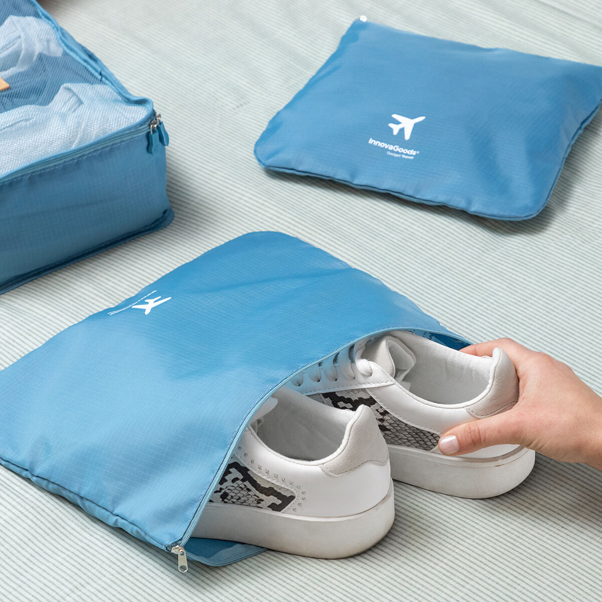 Set organiserende zakken voor koffers, 6-delig, polyester, blauw