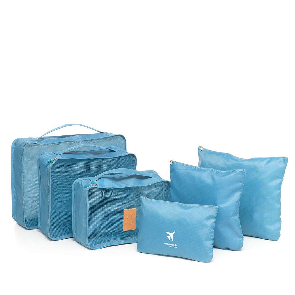 Set organiserende zakken voor koffers, 6-delig, polyester, blauw