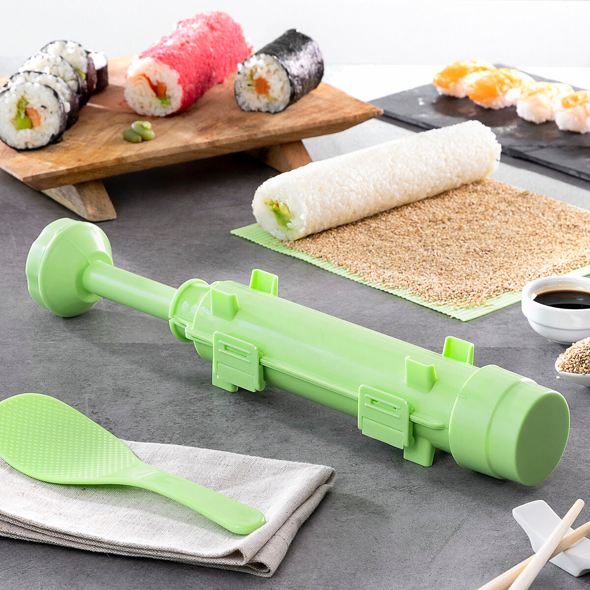 Sushi-set 3-delig met rijstvorm, lepel en mat, siliconen, BPA-vrij