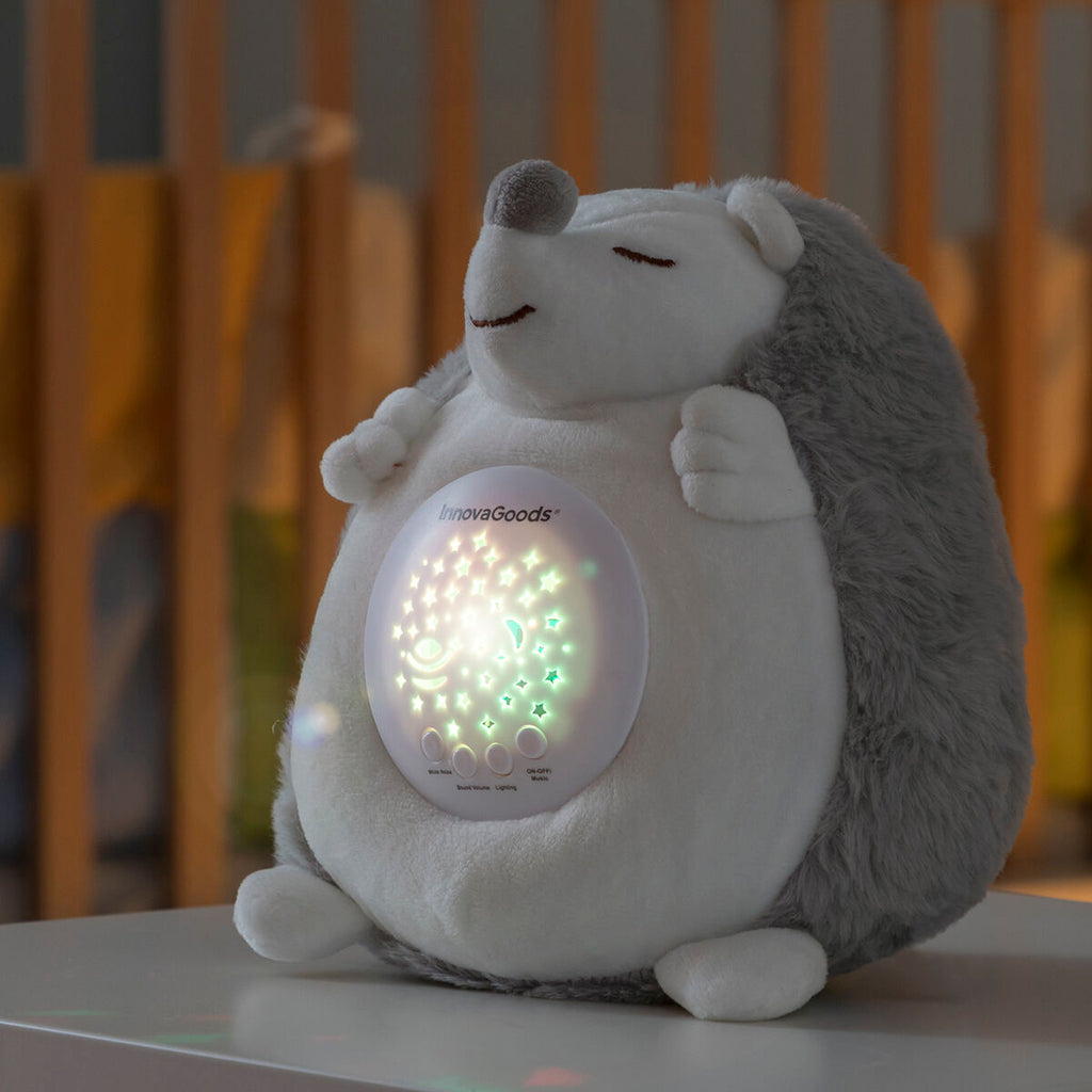 Egel knuffel met witte ruis en nachtlampprojector, grijs/wit