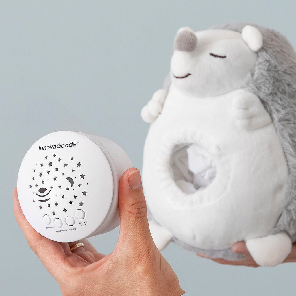 Egel knuffel met witte ruis en nachtlampprojector, grijs/wit