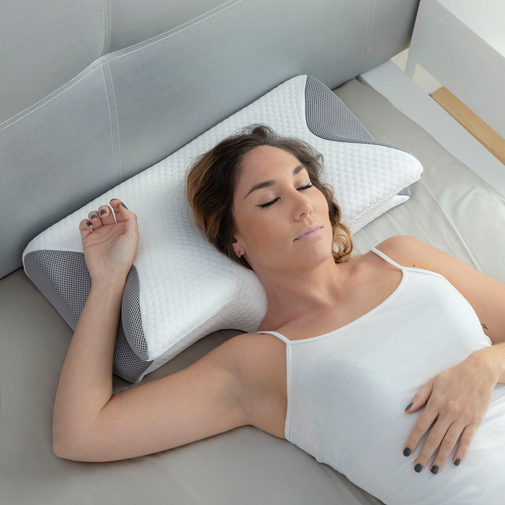 Visco-elastisch nekkussen met ergonomische contouren, wit/grijs