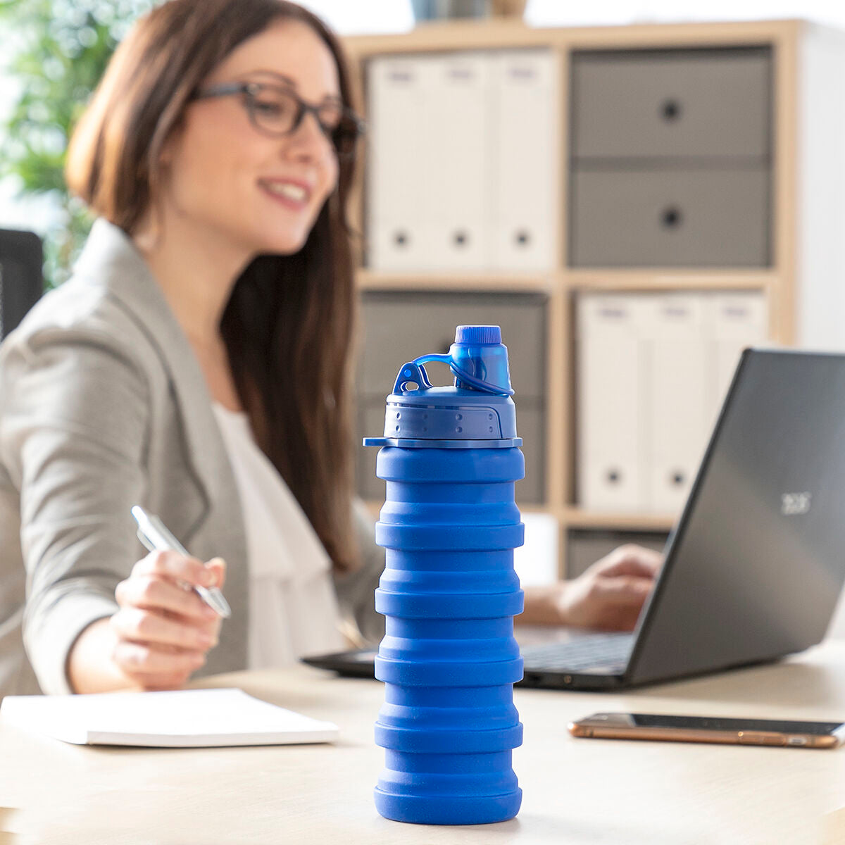 Opvouwbare siliconen fles 500 ml, blauw, BPA-vrij
