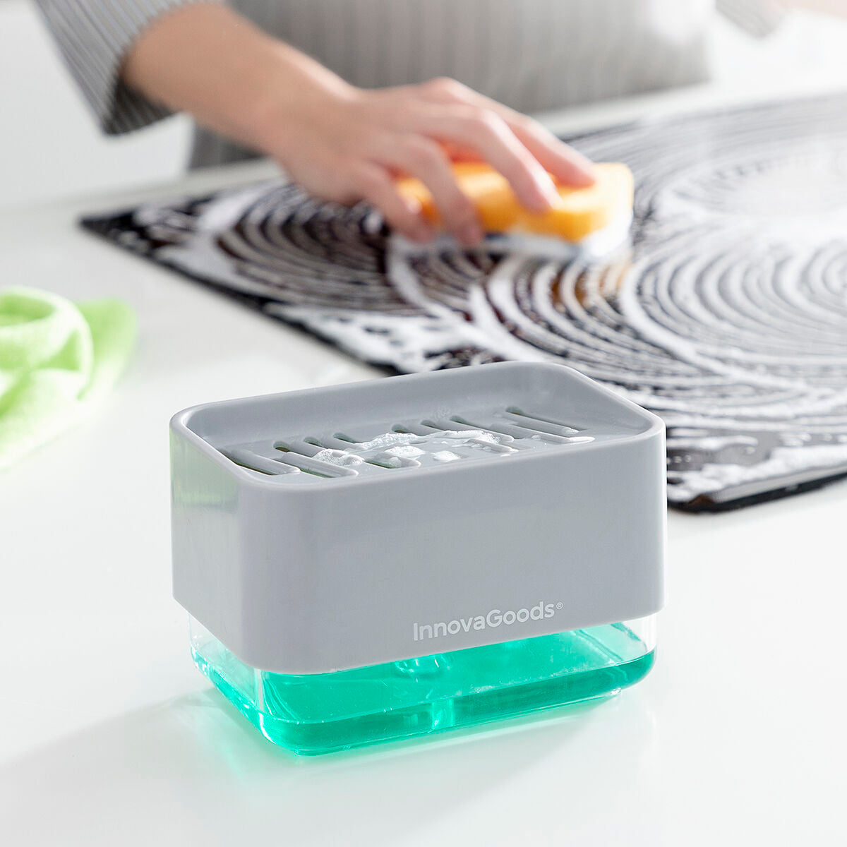 2-in-1 zeepdispenser met sponshouder voor aanrecht, 330 ml